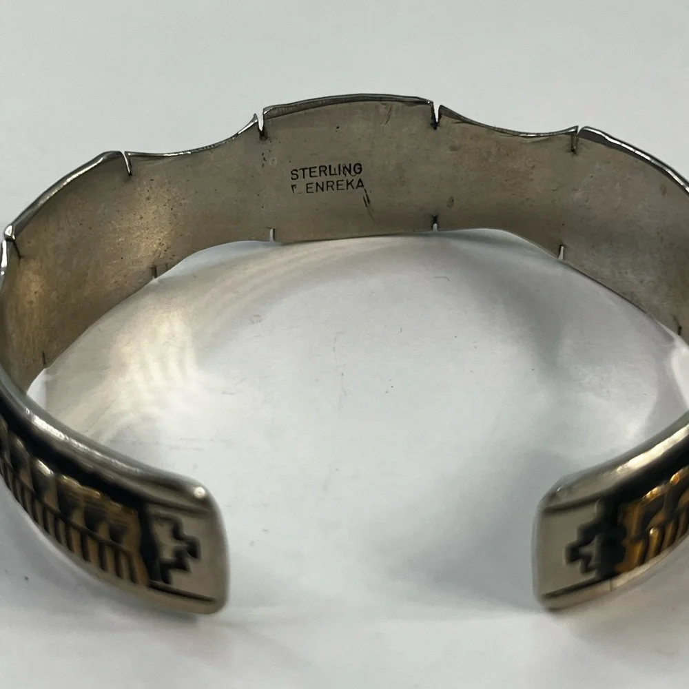 Vintage Sterling Silver Storyteller Style Bracelet With Brass‎ Overlay